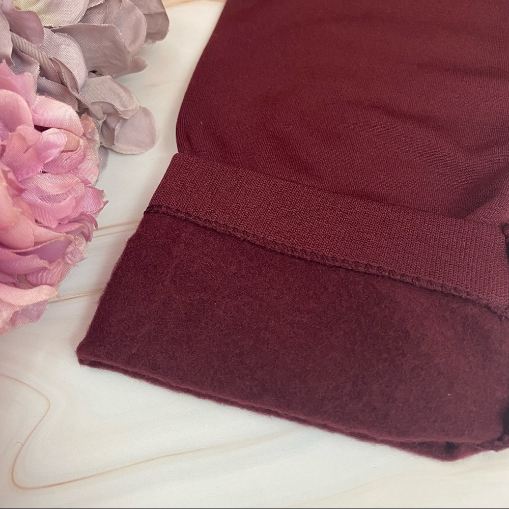 Soft Fleece Lined High Waist Burgundy Yoga Leggings - Picture 13 of 16